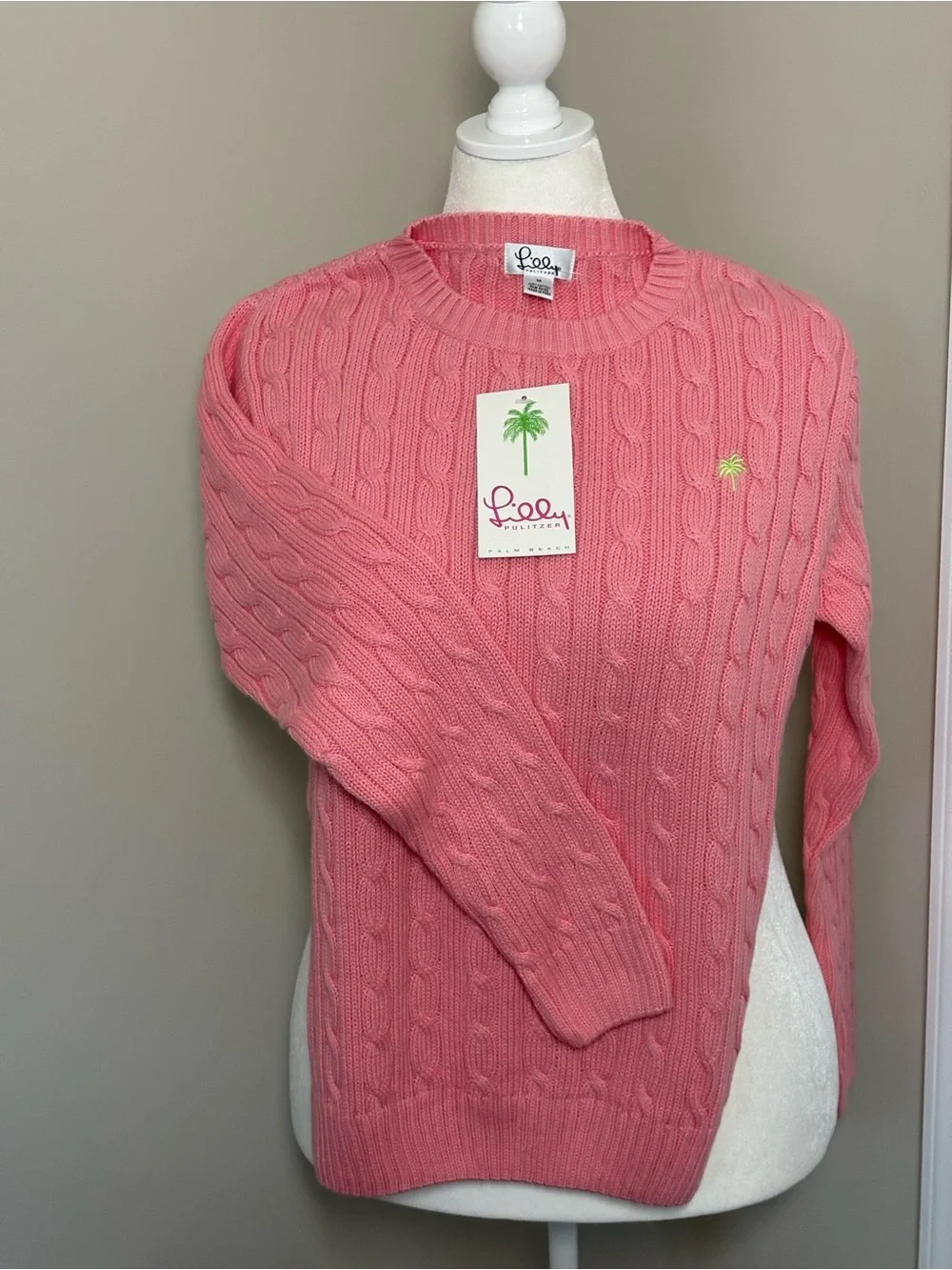 Lilly Pulitzer Coral Pink Cable-Knit Crewneck Sweater - Picture 1 of 3